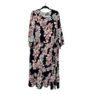 Penningtons Floral Long Sleeve Midi Dress Black